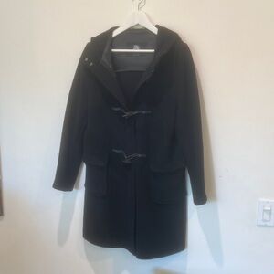 Burberry 100% Wool Duffle Black Hooded Toggle Coat Size 10 - EUC